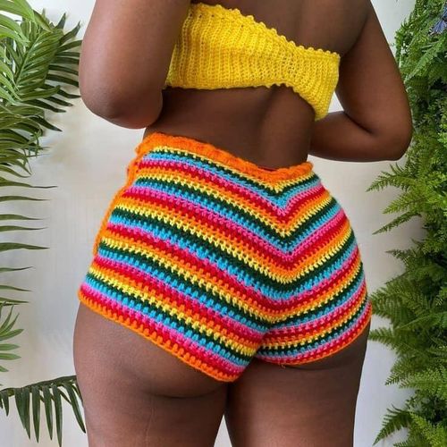 product_image_name-Generic-Crochet Fashion Pattern Summer Women Mini Sexy Knitted Two-Piece Set – Effortless Summer Glamour - Multi-Color.-1