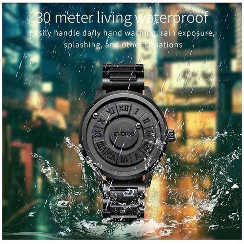 product_image_name-Generic-Pure Black Men  Watch Fashion Creative Personality Black Rolling Pointer Magnetic Waterproof Watches for Male Clock -6