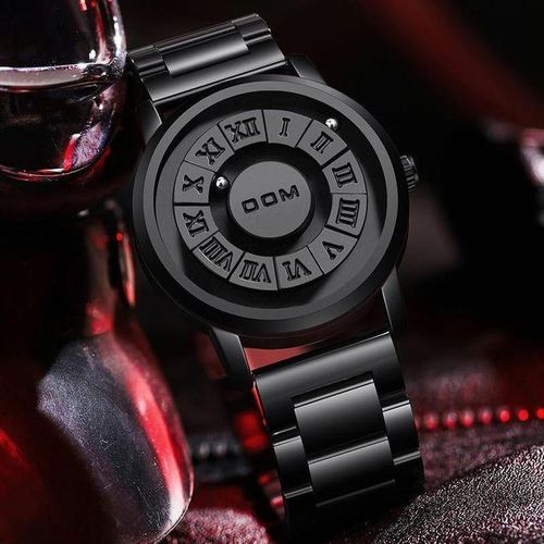 product_image_name-Generic-Pure Black Men  Watch Fashion Creative Personality Black Rolling Pointer Magnetic Waterproof Watches for Male Clock -7