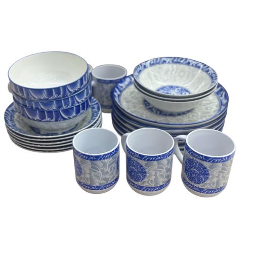 product_image_name-Generic-24pcs Of Blue Design Plates Bowls Cups Dinner Set - Blue/White-1