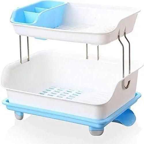 product_image_name-Generic-2 Layer Plastic Dish Drying Draining Rack Storage Tray- Multi-colour. -3