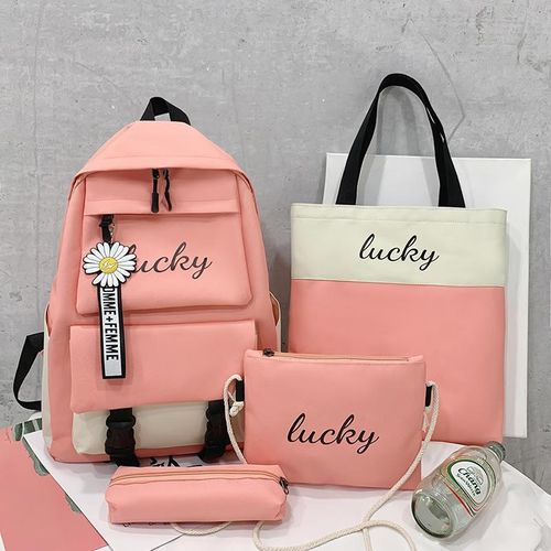 product_image_name-Fashion-4Pcs/set School Bag New Arrival Buckles Backpacks Bookbags Laptop bag Travelling bag Unisex Backpack+Shoulder bag+handbag+ pencil case-1