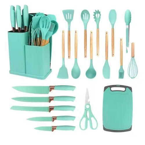 product_image_name-Generic-19pcs Kitchen Utensils And Knife Silicone Set - Multcolour-3
