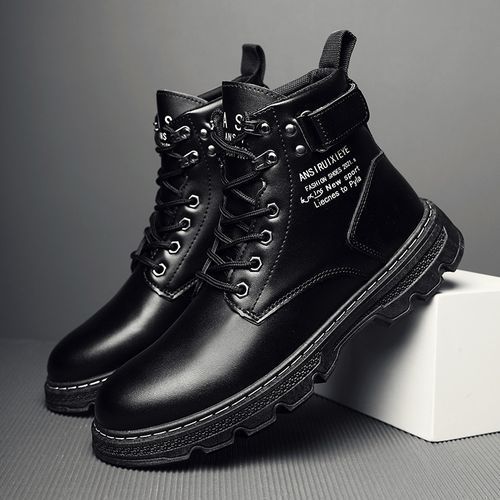 Shop Men s Casual Thick Soled Black Leather Boots Jumia Uganda