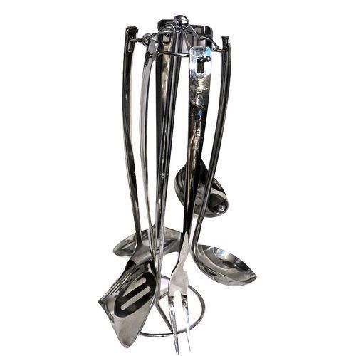 product_image_name-Generic-Long Dinner Serving Utensils/Spoons with Stand, 7pcs - Silver-1