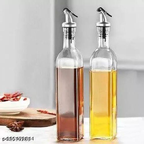 product_image_name-Generic-2 Pieces Of Glass Oil Dispenser Bottle 500 ml for Kitchen, Vinegar Olive Oil Dispenser Oil Bottle for Cooking, Clear Glass Oil Storage Bottle Transparent  Pourers-1