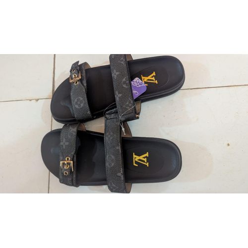 product_image_name-Fashion-Ladies flat sandles- black and white pattern with buckle - Multicolor-3