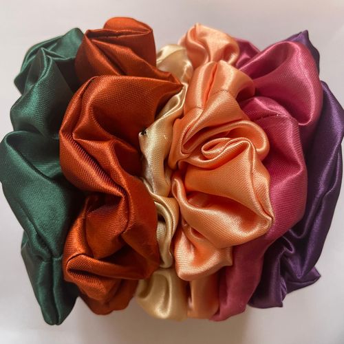 product_image_name-Handmadecraft-Satin scrunchies -peach, mauve, beige, dark purple, green, burnt orange,-1