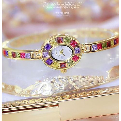 product_image_name-Fashion-Elegant Oval Dial Quartz Bracelet Watch with Rainbow Accents-4