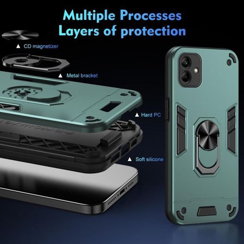 product_image_name-Generic-Samsung Galaxy A04 Rotating Ring Holder & Kickstand in-Built Military Grade Armor Case -Green-7