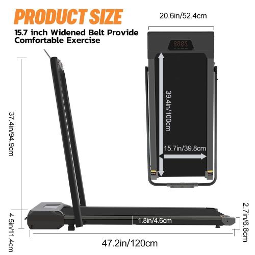 product_image_name-Generic-Under Desk Treadmill Foldable Walking Running Machine Portable Walking Pad Treadmill with LED Display and Remote Control, 2 in 1 Treadmill for Home Exercise, 220lbs Weight Capacity-3