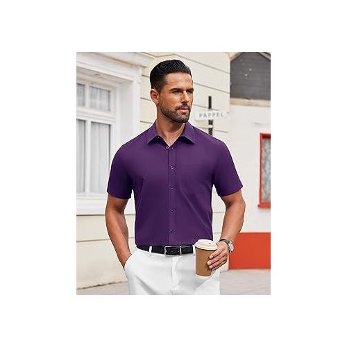 product_image_name-Fashion-Alimens & Gentle Shirts Mens Dress Shirts Stretch Short Sleeve Formal Business Wedding Button Down Shirt Wrinkle Free (Purple)-2