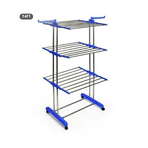 product_image_name-Generic-Drying Rack - 3 Layer Clothing Drying Rail With Wheels - Multi-Color.-1