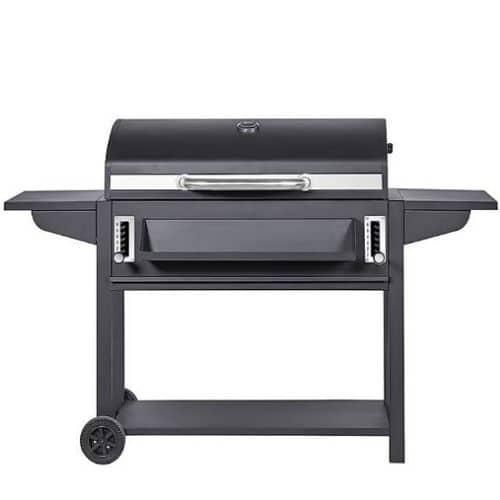 product_image_name-Generic-Adjustable Foldable Square Charcoal BBQ Smoker Grill Barbecue Cast Iron Cooking Grill With Oversize Outdoor Lid ,2 Individual Lifting Charcoal Trays And 2 Foldable Side Tables for Outdoor Cooking Patio Backyard Camping Picnics -Black-1