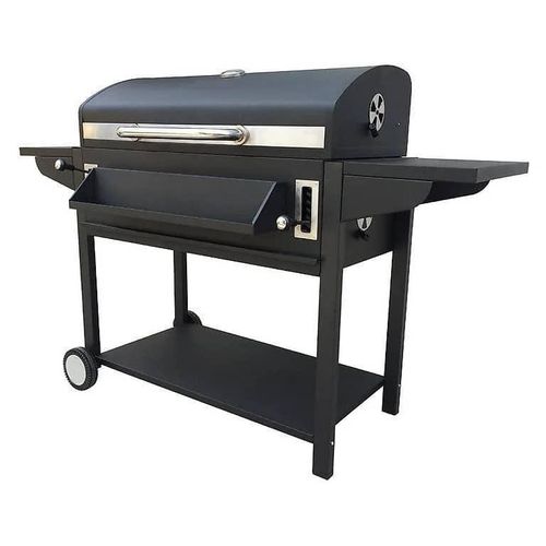 product_image_name-Generic-Adjustable Foldable Square Charcoal BBQ Smoker Grill Barbecue Cast Iron Cooking Grill With Oversize Outdoor Lid ,2 Individual Lifting Charcoal Trays And 2 Foldable Side Tables for Outdoor Cooking Patio Backyard Camping Picnics -Black-4