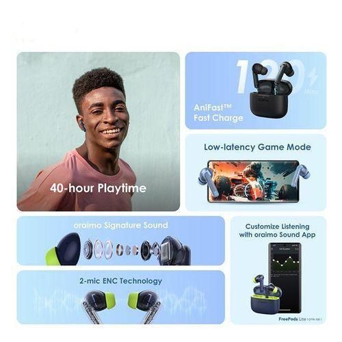 product_image_name-Oraimo-FreePods Lite 40 hours Playtime ENC True Wireless Earbuds Earphones - Black/White/Blue-6
