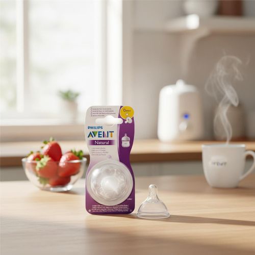 product_image_name-Avent-Feeding Bottle Natural Teat, Nipple, 0 Months+, Medium Flow, Anti-Colic, Pack of 2 - Clear-1