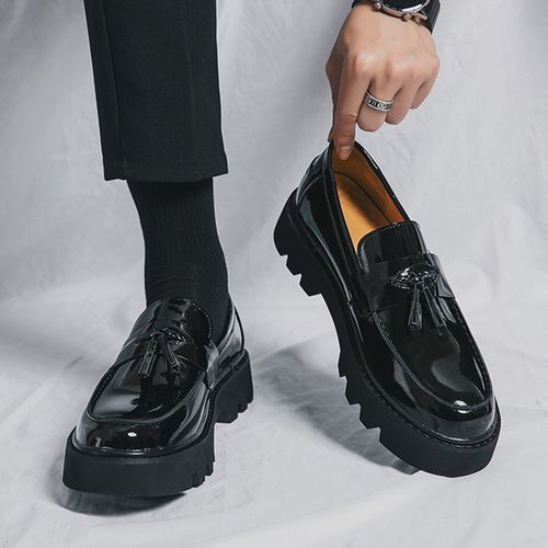Shop Men's Fashion Formal Shoes Black Heighten 5CM Platform Slip On ...