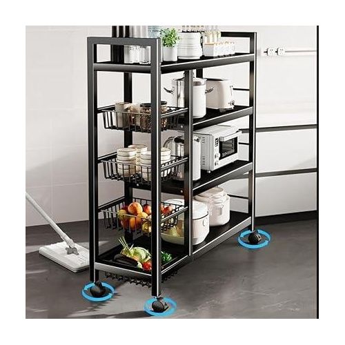 product_image_name-Generic- 4-Tier Kitchen Storage Rack Heavy Duty Metal Free. Black Standingakers Racks Microwave Oven Stand For Kitchen With Wheels. Color-Black-5