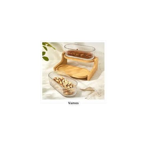 product_image_name-Generic-2 Jars 2 Tier Glass Snacks Serving Bowls Set Platters With Bamboo Wooden Tray Stand Rack And Lids For  Dessert, Fruit, Vegetables, Appetizer, Cake, Candy, Chip Dip Food Storage- Clear-6