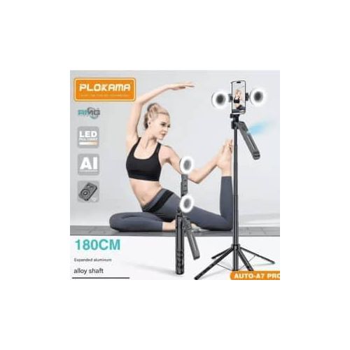 product_image_name-Generic-AI intelligent 360 Auto Face Tracking Tripod 360° Rotation with Stand & Light, Phone Camera Holder Stand with Remote & Gesture Control, Extendable Selfie Stick for GoPro/Travel/Vlog/Video/Tiktok/Live Streaming A7 pro- nsbg-2