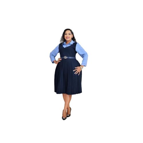 product_image_name-Fashion-Corporate Ladies' Office Dress - Dark blue/multi color -1