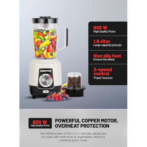 product_image_name-Geepas-2 in 1 Blender with 2 Speed & Pulse Option Powerful 600W Powerful Motor Multi-functional 1.8L-Multi-5