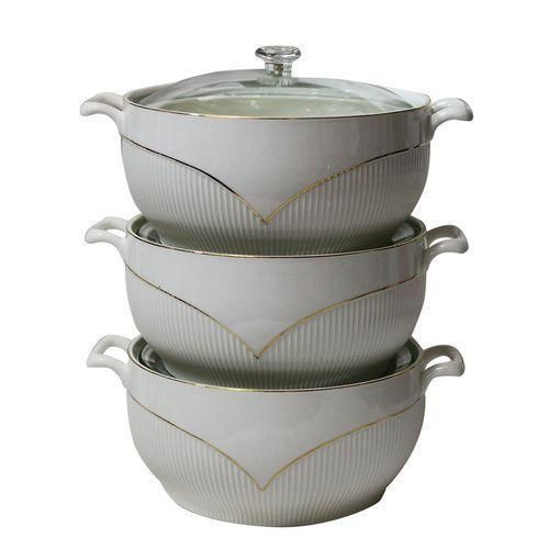 product_image_name-Generic-3 Piece Lined Self Design Serving Dishes With Gold Design - White-1