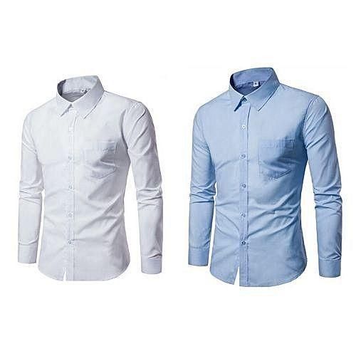 product_image_name-Generic-Pack Of 2 Men's Shirts - Blue,White-1