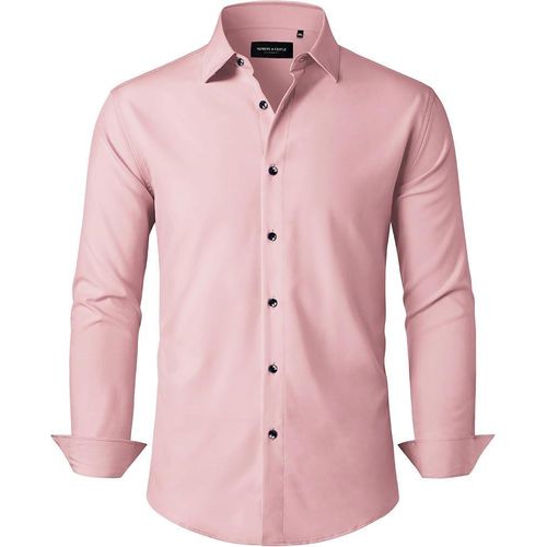 product_image_name-Fashion-Alimens & Gentle Mens Dress Shirts Stretch Long Sleeve Formal Business Wedding Button Down Shirt Wrinkle Free (Pink)-1