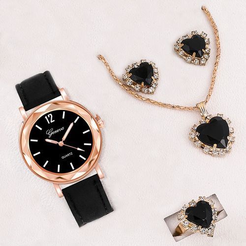Shop Women s Watch Necklace Ring Earrings Set Black