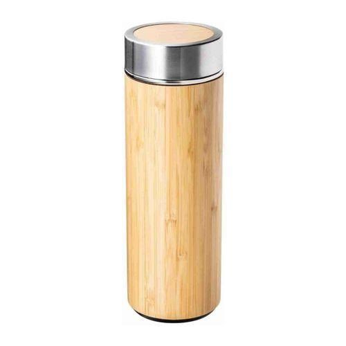 product_image_name-Generic-Double Wall Stainless Steel Bamboo Insulating Vacuum Flask With Additional Tea Infuser, 480ml- Brown.-2