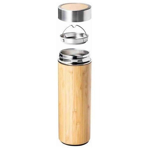 product_image_name-Generic-Double Wall Stainless Steel Bamboo Insulating Vacuum Flask With Additional Tea Infuser, 480ml- Brown.-3