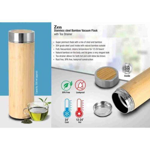 product_image_name-Generic-Double Wall Stainless Steel Bamboo Insulating Vacuum Flask With Additional Tea Infuser, 480ml- Brown.-6