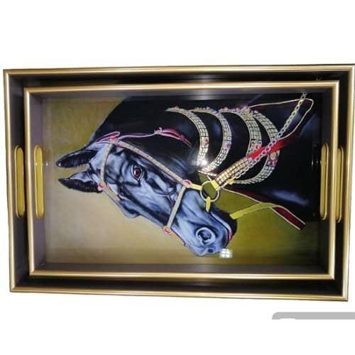 product_image_name-Generic-2 Piece Multi- Design Horse Head And Flowered Rectangular Serving Trays Decorative Platters Gift Set- Multicolor-2