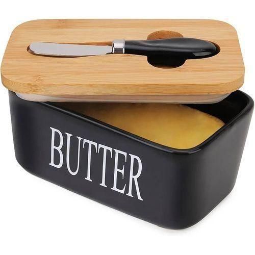product_image_name-Generic-Ceramic Butter Dish with Wooden Lid and Knife-4