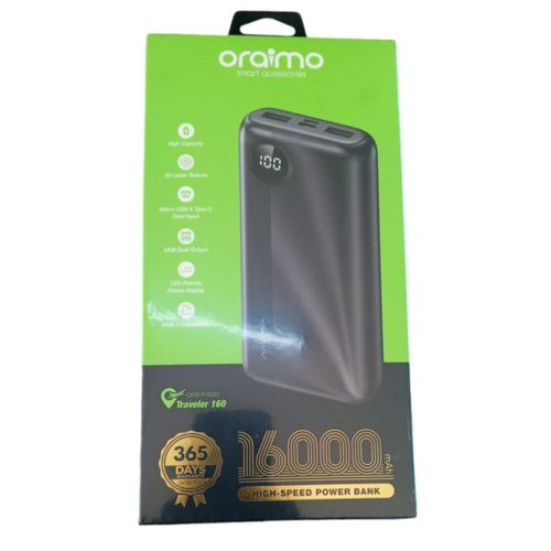 product_image_name-Oraimo-Traveler 16000mAh Portable Power Bank With Torch - Black/White -1