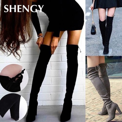 Shop Women Long Boots Sexy High Heels Suede Lace Up Over The Knee Boots Autumn Winter Warm Shoes Female Slim Thigh High Boots Party black Botas Jumia Uganda