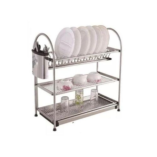 product_image_name-Generic-Share this product   3 Tier Dish Drying Rack Dish Drainer Kitchen Stainless Steel Storage Stand- Silver.-2