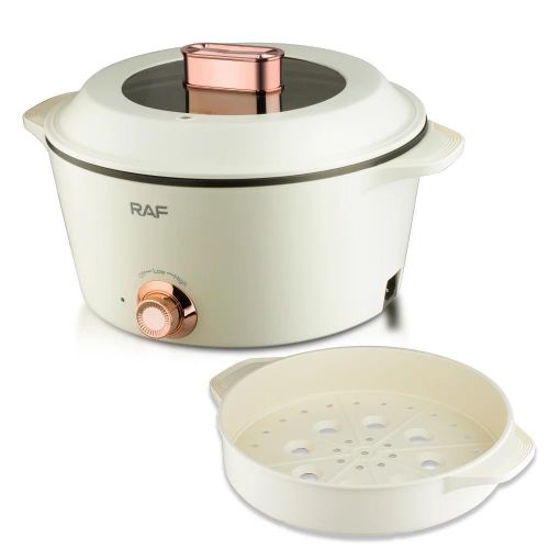 product_image_name-RAF-Portable Multi-functional 5L+7L Temperature Control 1300W Non-Stick Electric Hot Pot-White & Brown.-3