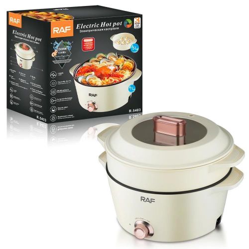 product_image_name-RAF-Portable Multi-functional 5L+7L Temperature Control 1300W Non-Stick Electric Hot Pot-White & Brown.-4