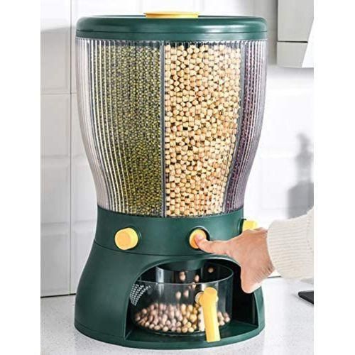 product_image_name-Generic-4 Grid Rotating Cereal Food Rice  Bucket Storage Dispenser Box Organizer-Green.-2