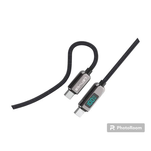 product_image_name-Lenyes-LC102 USB C to USB C Cable 5A PD 100W LED Display Cable 4ft QC5.0 PPS Super Lightning Fast Charging Type-C Phone Nylon Braided Charger Cord 480Mbps Data- Black-4