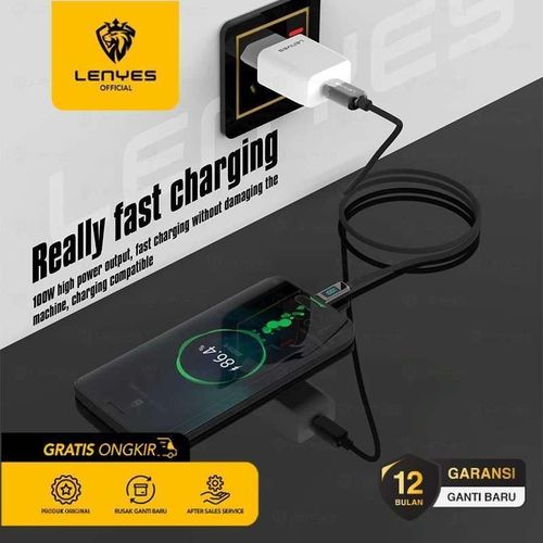 product_image_name-Lenyes-LC102 USB C to USB C Cable 5A PD 100W LED Display Cable 4ft QC5.0 PPS Super Lightning Fast Charging Type-C Phone Nylon Braided Charger Cord 480Mbps Data- Black-7