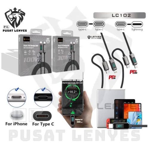 product_image_name-Lenyes-LC102 USB C to USB C Cable 5A PD 100W LED Display Cable 4ft QC5.0 PPS Super Lightning Fast Charging Type-C Phone Nylon Braided Charger Cord 480Mbps Data- Black-8