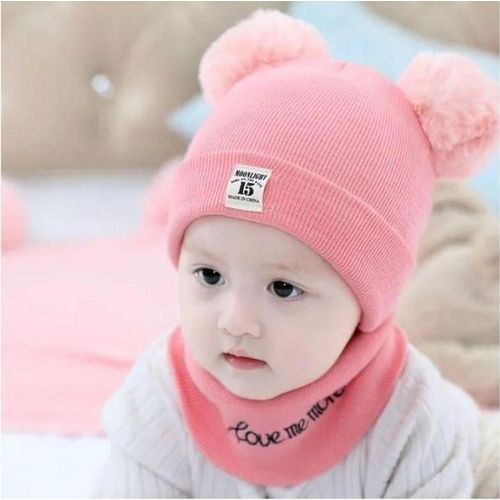 product_image_name-Fashion-2 In 1 Unisex Newborn Baby 1 Knitted Hat Baby Cap Baby Hat And 1 Matching Scarf Set - Pink-1