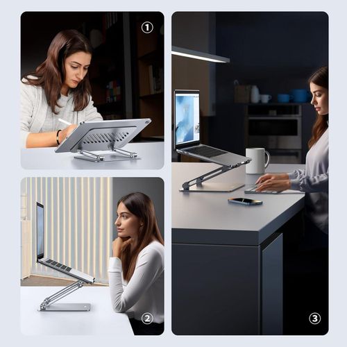 product_image_name-Ugreen-Aluminum Laptop Stand Ergonomic Notebook Riser for Desk, Adjustable Height Multi-Angle, Foldable Laptop Mount, Stable Metal Computer Holder with Air, Pro, Dell, HP, Lenovo More 10-16 Inch Laptops - Silver-7