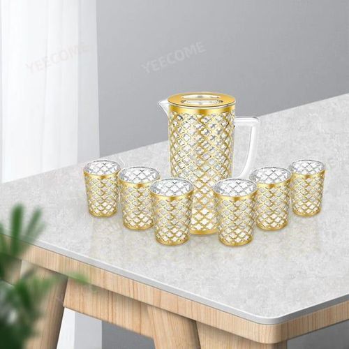 product_image_name-Generic-BPA Free Leak Proof Plastic Water Jug with 6 Tumblers Drinkware Set -1