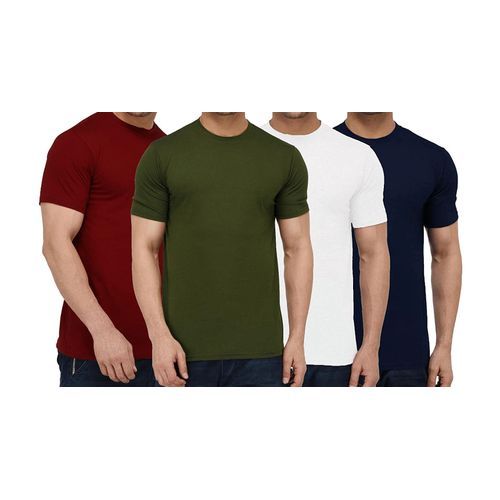 product_image_name-Fashion-A Pack Of 4 Round Neck T-Shirts - Maroon, White, Navy Blue, Army Green-1