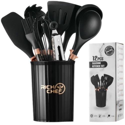 product_image_name-Generic-12 Pieces Of Silicone Utensils Set-Black White Red Pink-1